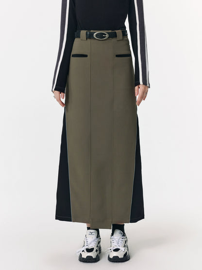 Design Sporty Patchwork Contrast Long Skirt