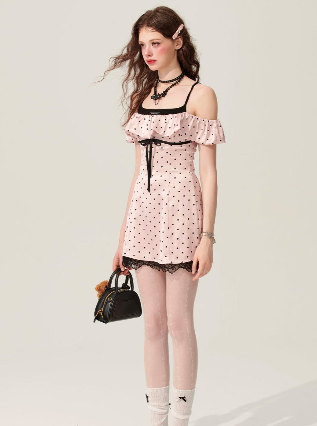 Pink Polka Dot One-Shoulder Dress