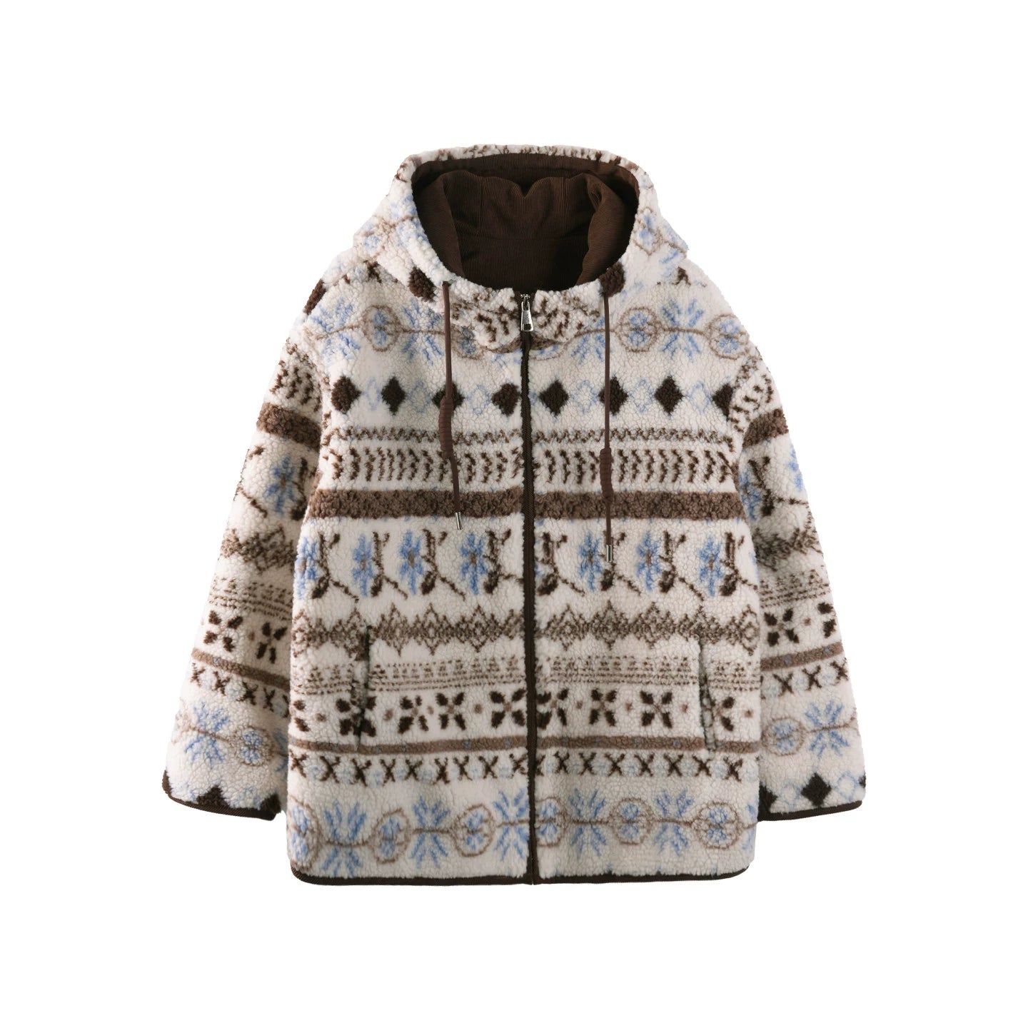 Scandinavian Snowflake Wool Hooded Coat