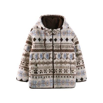 Scandinavian Snowflake Wool Hooded Coat