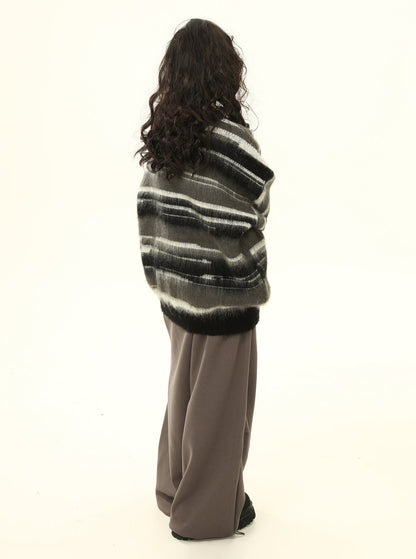 Amerikaner Retro Mohair gestreieter Pullover