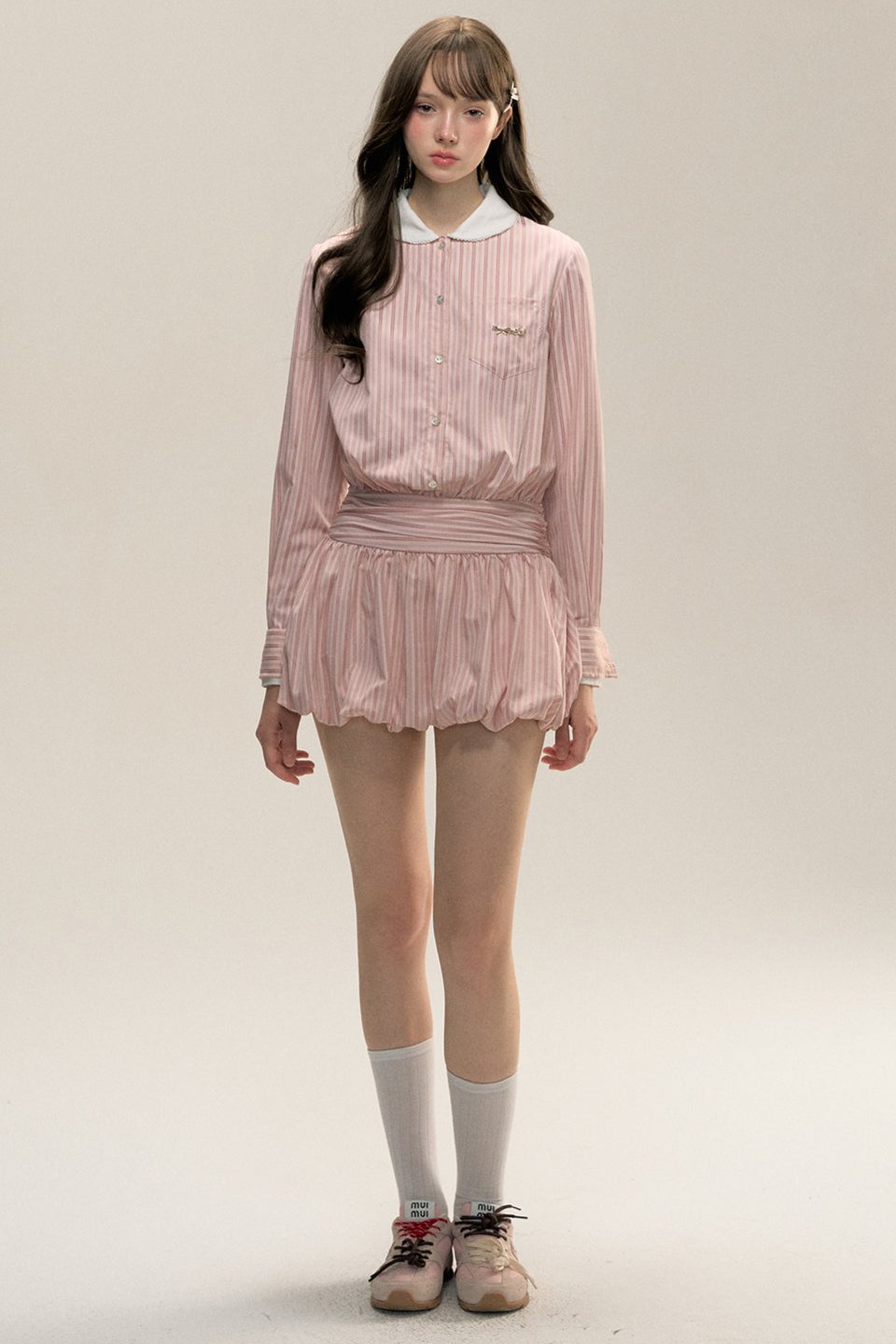 Pink Stripe Doll Collar Dress