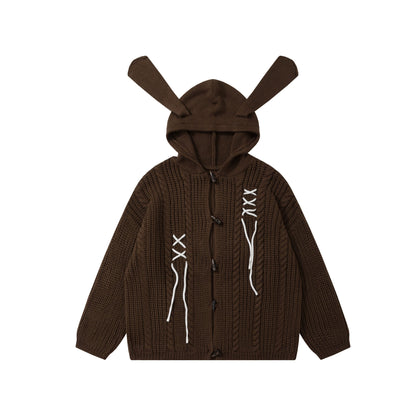 American Retro Knitted Hooded Cardigan