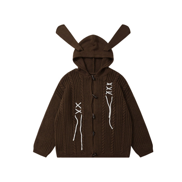American Retro Knitted Hooded Cardigan