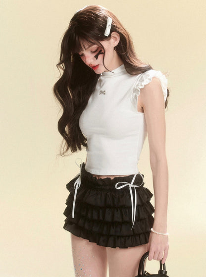 White Slim Flying Sleeve Top