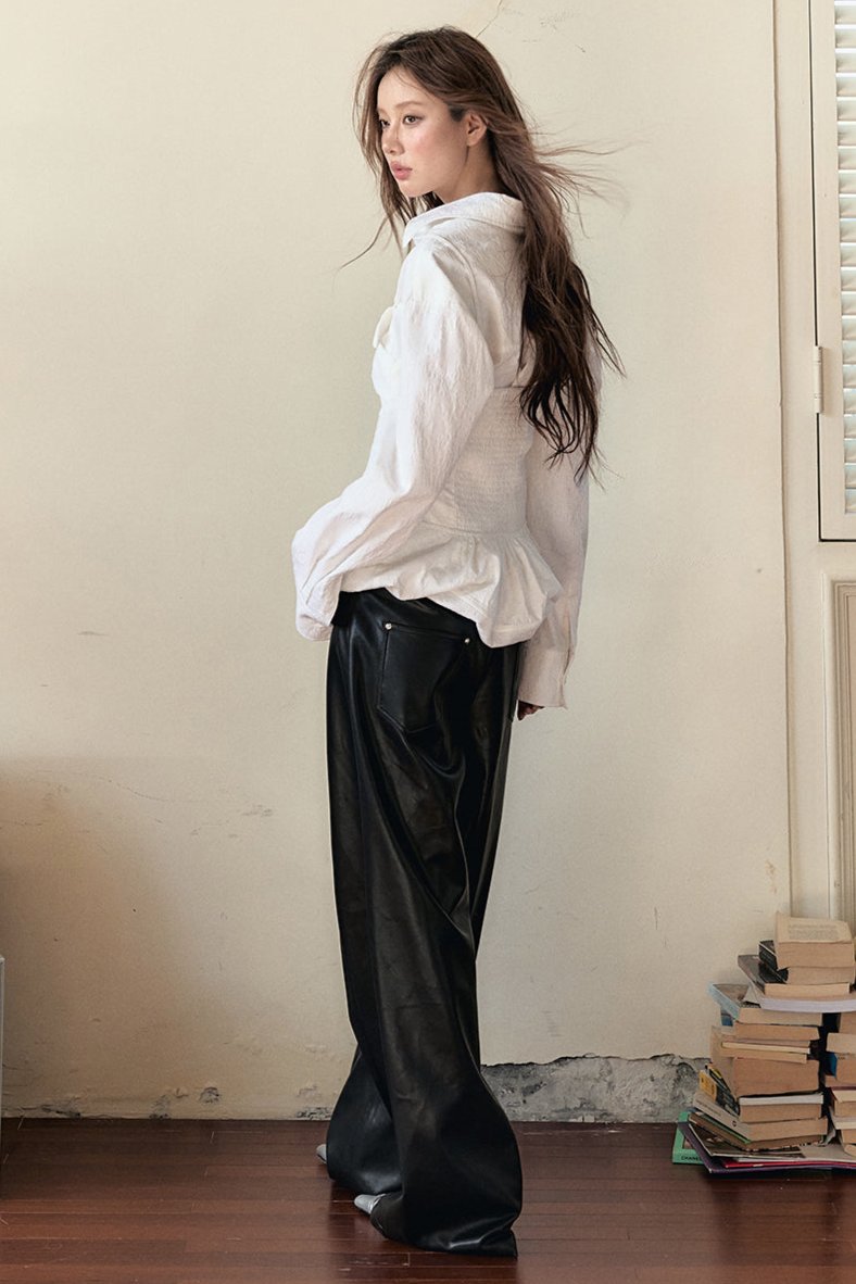 Loose Straight-Leg Leather Pants