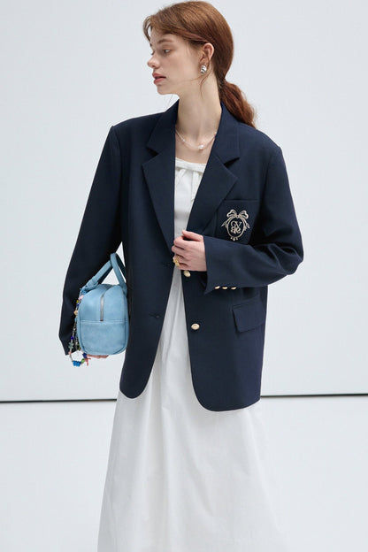 Embroidered College Style Blazer