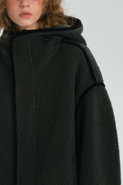 Contrast Piping Fleece Coat