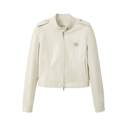 크롭 바이커 PU 가죽 재킷 