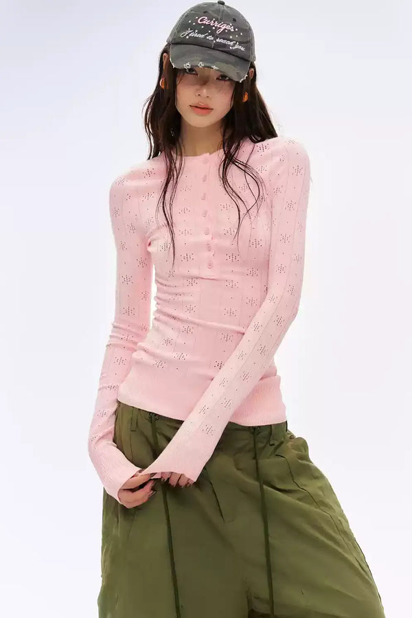 Retro Style Knitted Henley Top