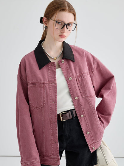 Contrast denim short jacket