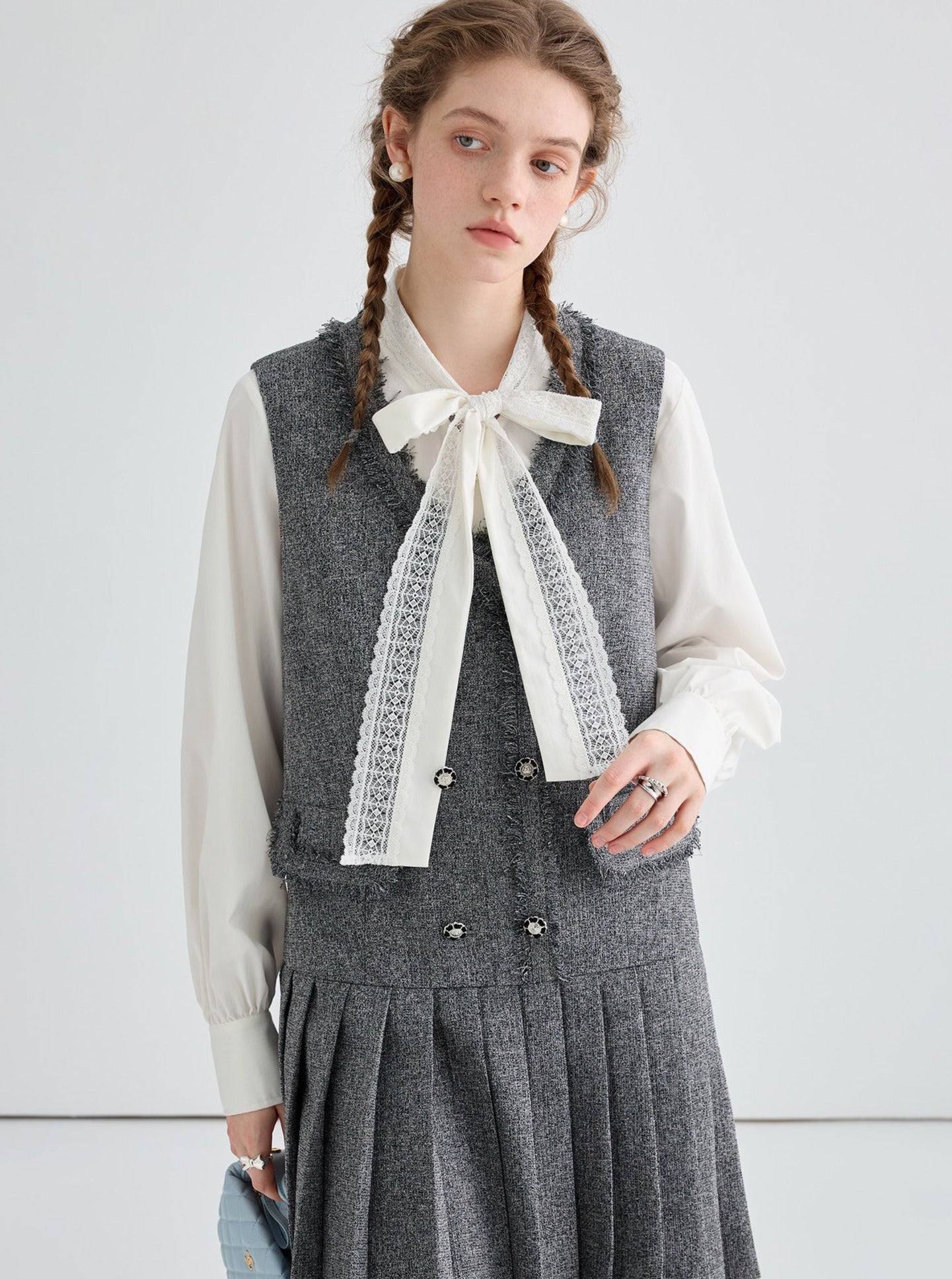 Vest Skirt & Lace-Up Shirt Fashion Set-Up