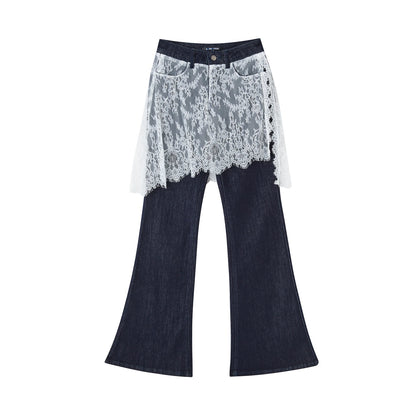 Fake Two Lace Curtain Bootcut Jeans