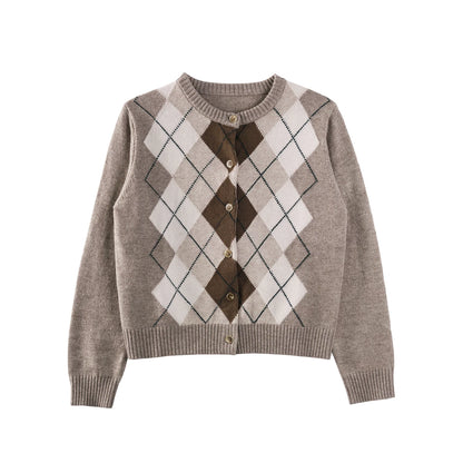 Preppy Wool Diamond Cardigan