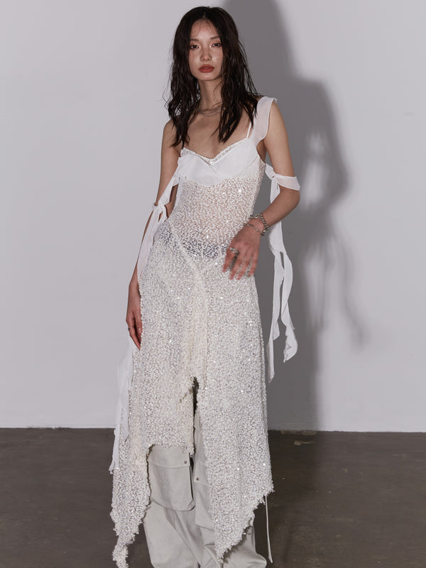 Sequined Irregular Suspender Dress