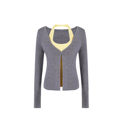 컬러 블로킹 니트 가디건