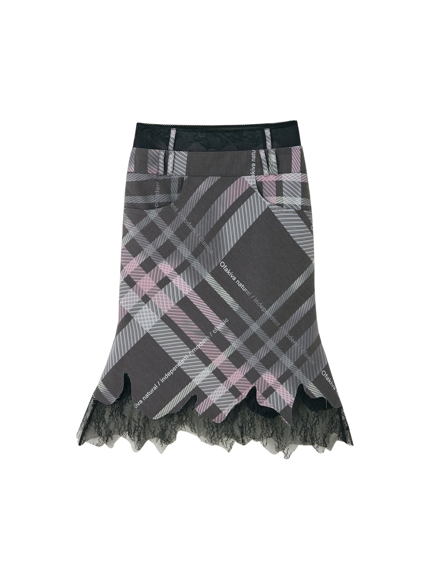 Irregular Lace Plaid Printed Skirt