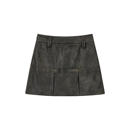 Rivet A-Line Leather Skirt