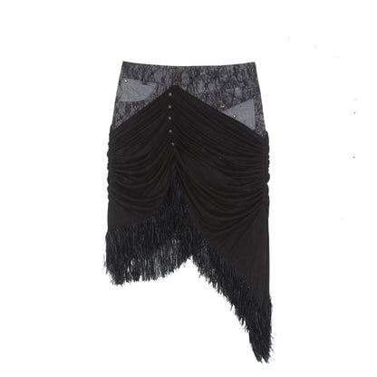 Irregular Patchwork Drawstring Skirt