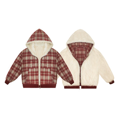 Reversible Plaid Plush Coat