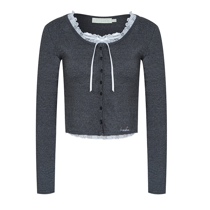 Lace-Trimmed Color Block Cardigan