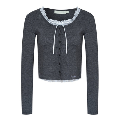 Lace-Trimmed Color Block Cardigan