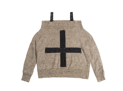 Off-theulder Cross Patch Spitze Lose Pullover stricke Oberteil