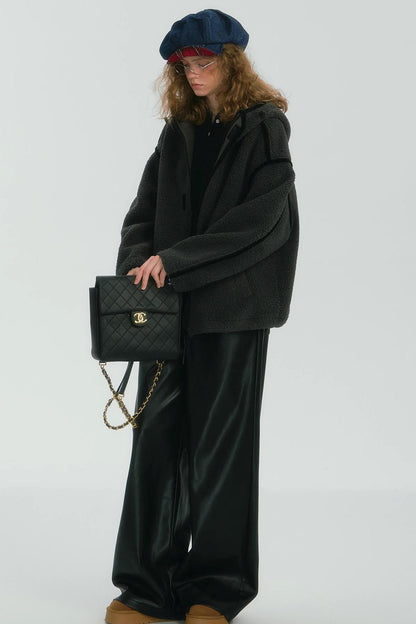 Contrast Piping Fleece Coat