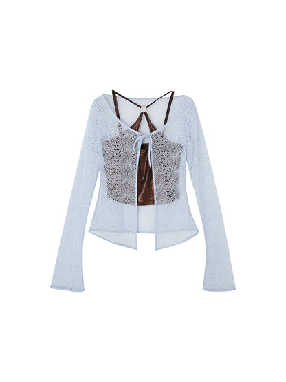 Lace Metallic Cardigan Set