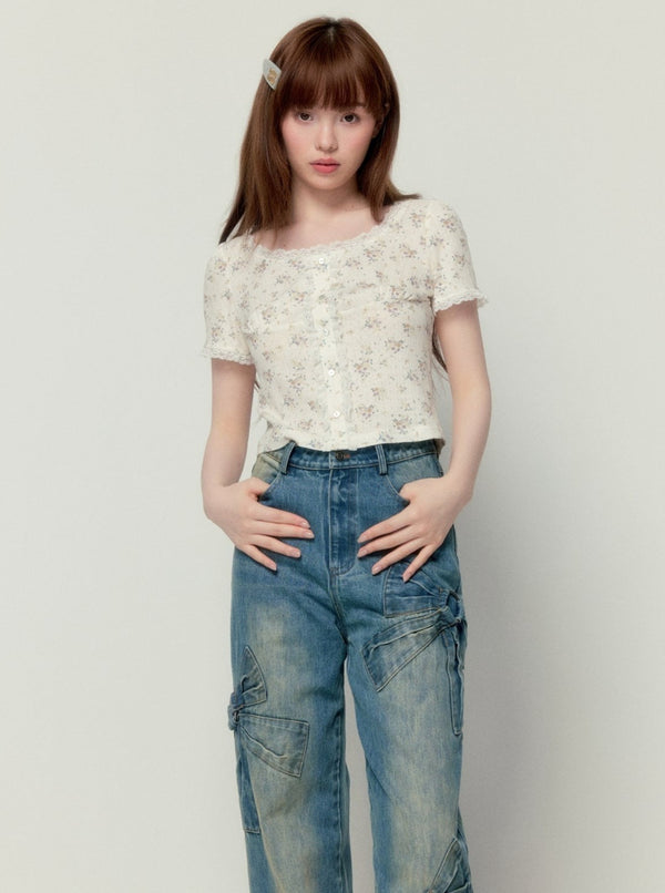 Ballet Floral Lace Stretch Top