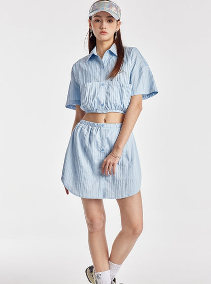 Sky Blue Striped Shirt Skirt