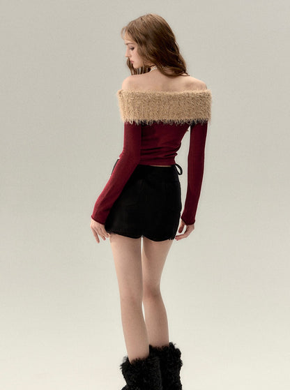 Straight Shoulder Design Sense Furry Sweater