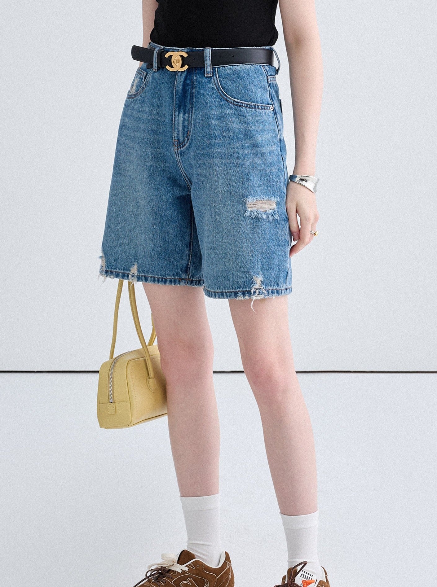 Gebürstete Straight Denim Shorts Hosen