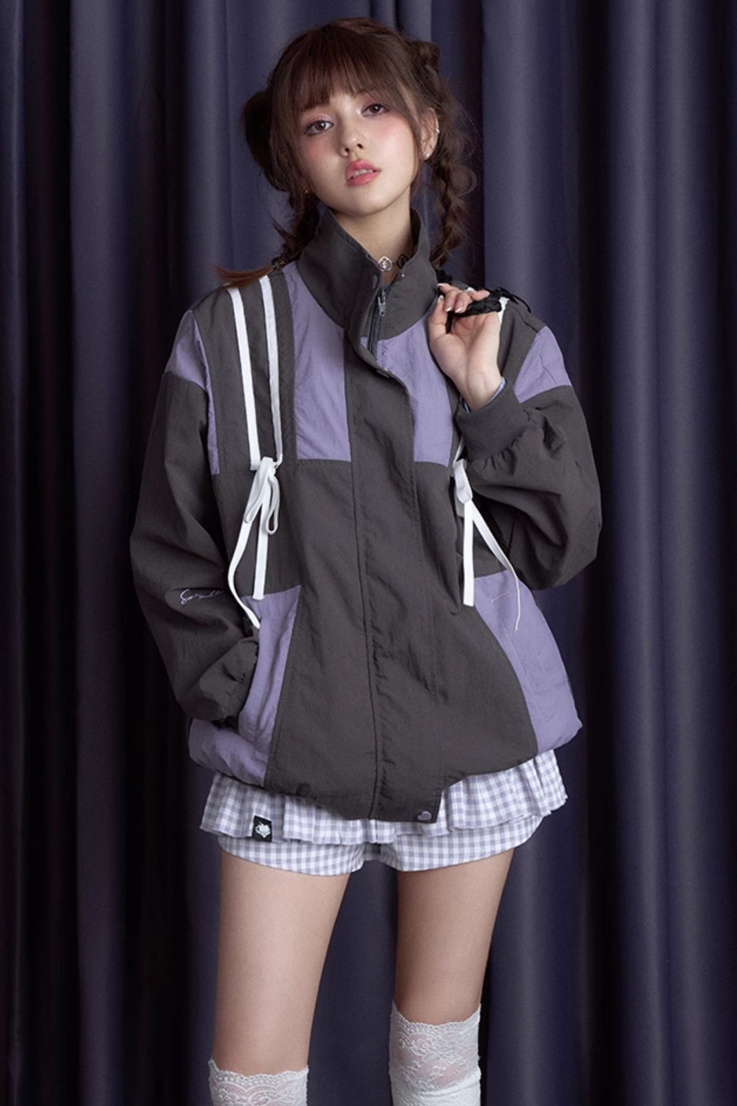 Loose Gray & Purple WindProof Jacket