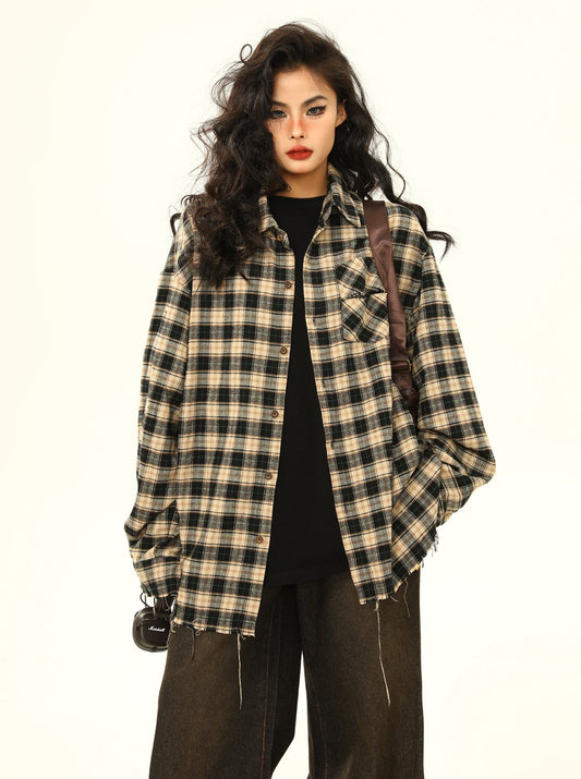 American retro merald plaid checked shirt