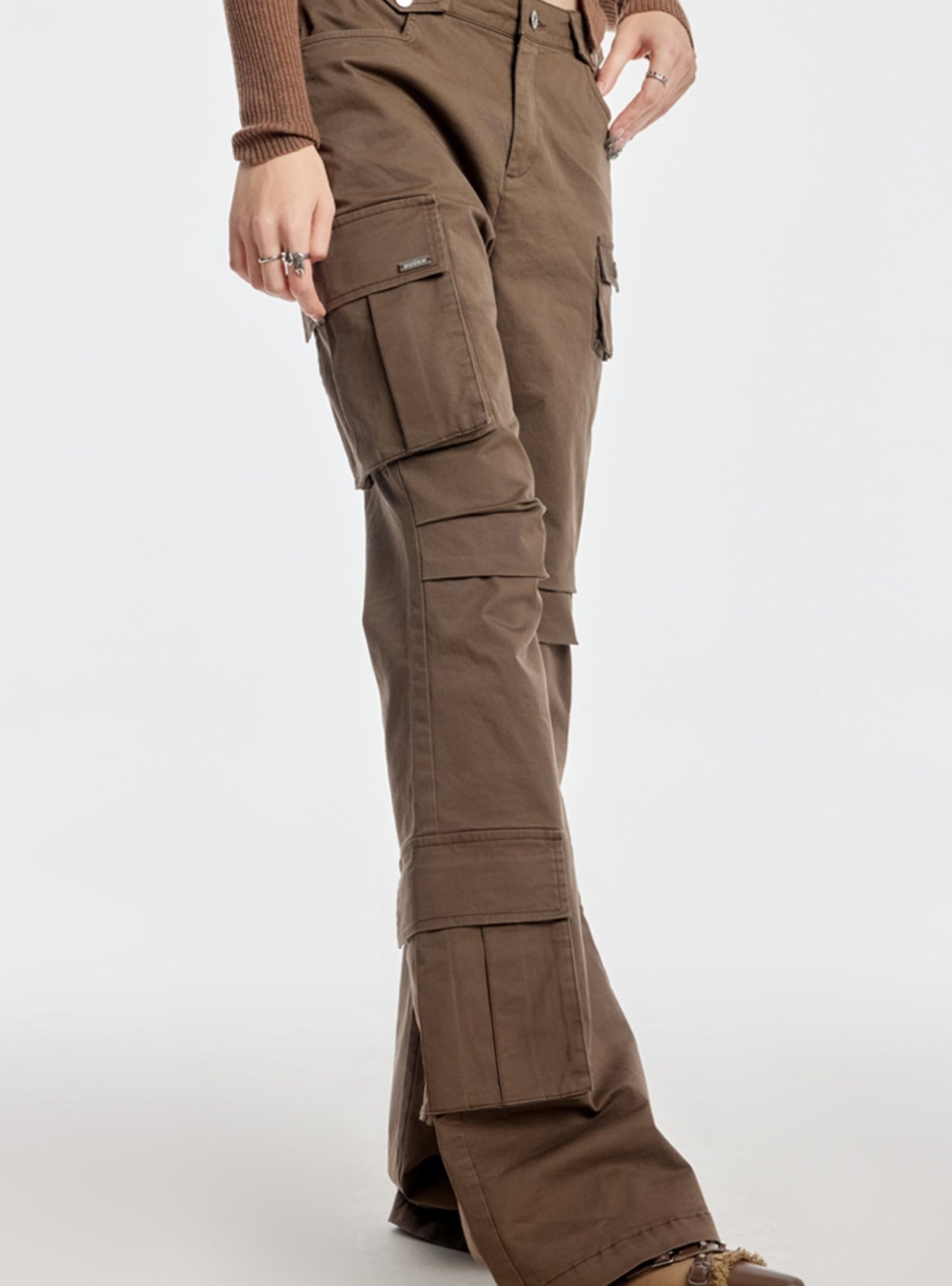 Mid Rise Brown Pleated Pants