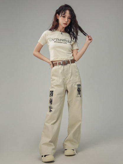 Retro Skinny Bedrucktes Cropped T-Shirt