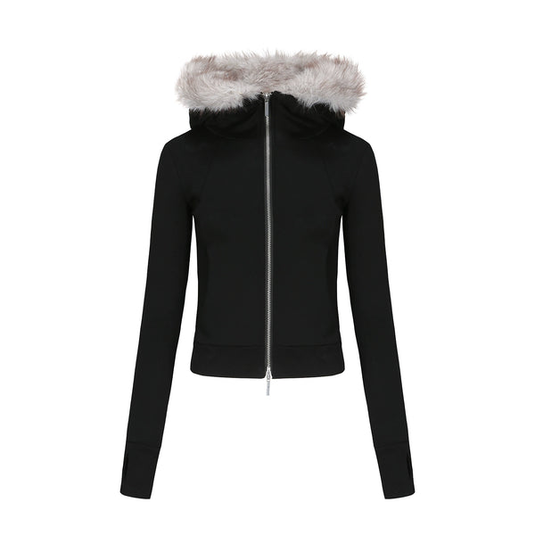 Fur Collar Slim Cotton Hooded Jacket