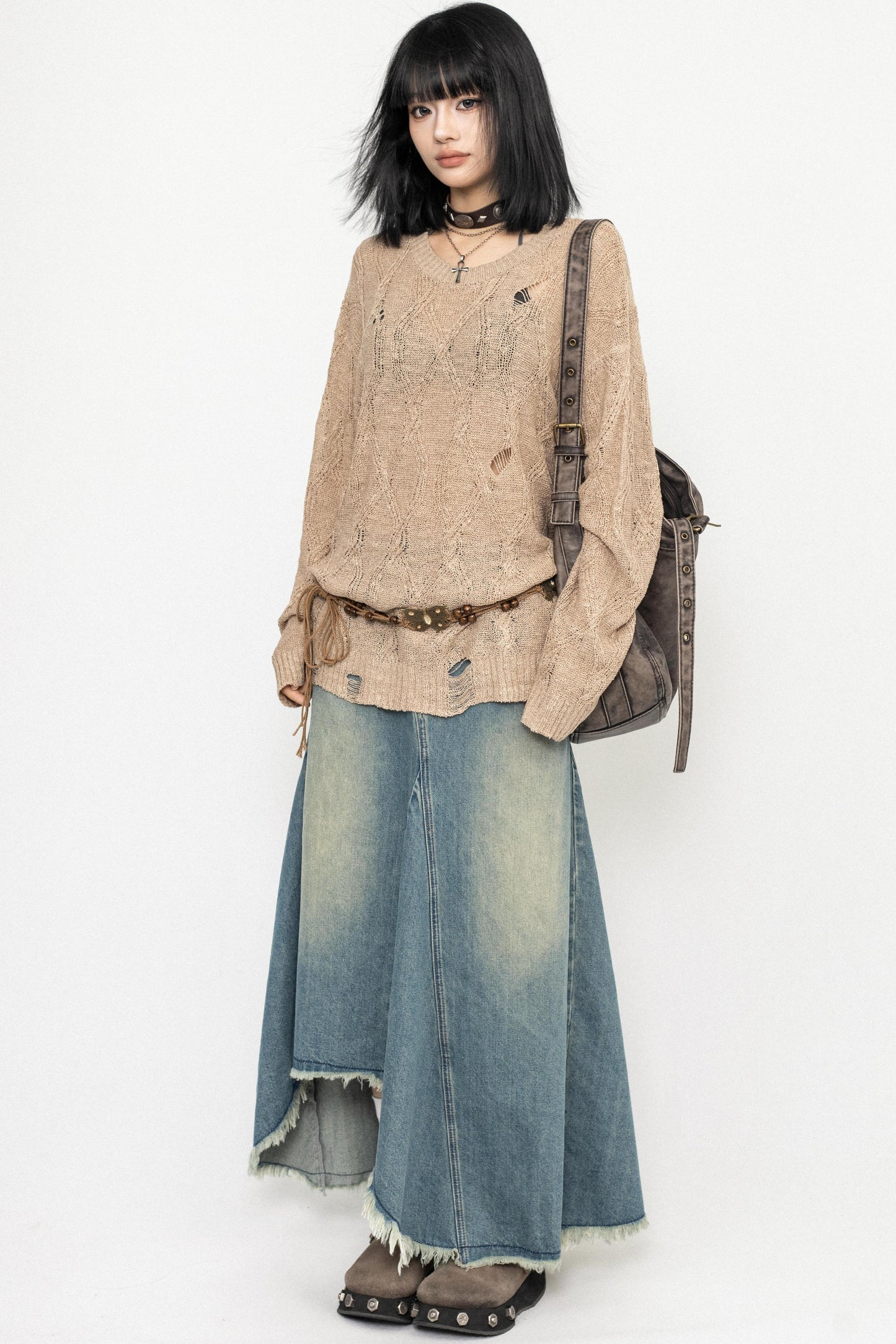 Long Sleeve Mesh Knit Top