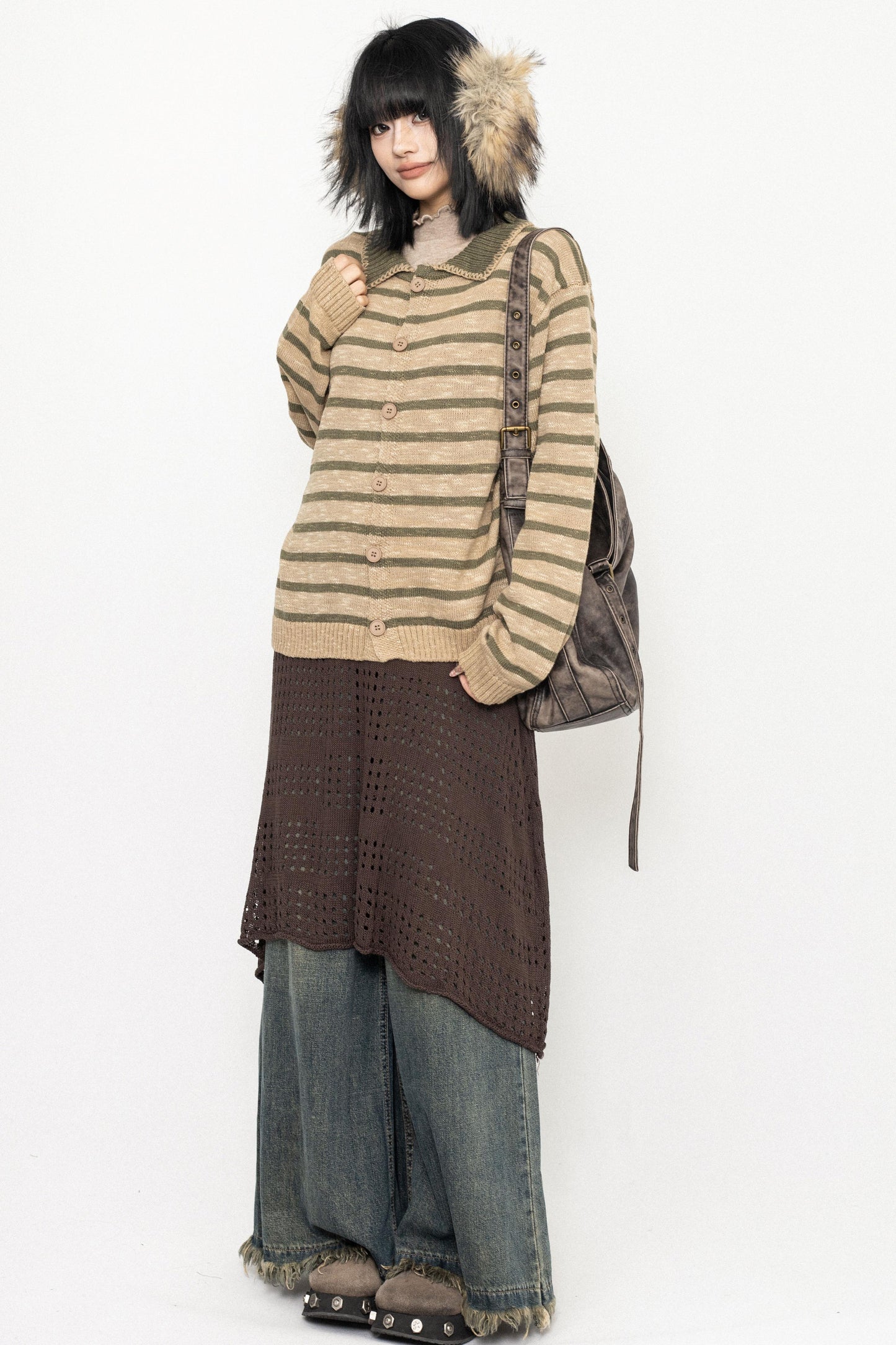 Vintage Striped Lapel Knit Sweater