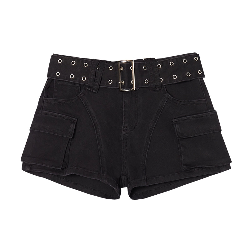 Double-Breasted Denim Shorts