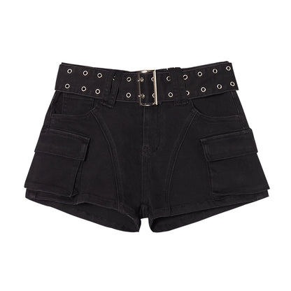 Double-Breasted Denim Shorts