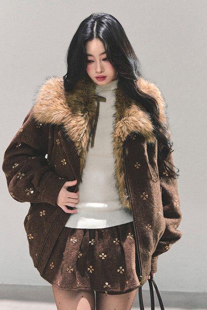 Maillard Wool Jacket With Skirt Set-Up