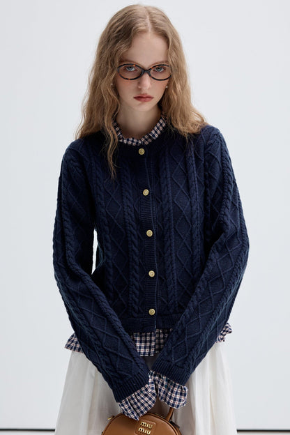 Check Stitching Knitwear College Top