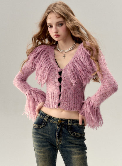 Tassel Colorful Knit Cardigan Tops