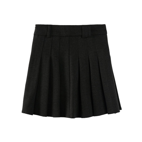 Gray Woolen Pleated Skirt