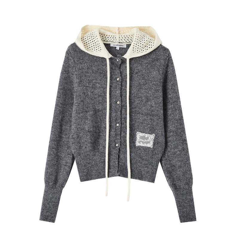 Cut-Out Hooded Knit Cardigan