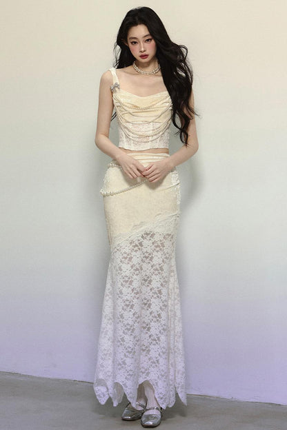 Gilt Night Banquet Lace Vest & Fishtail Skirt Set-Up