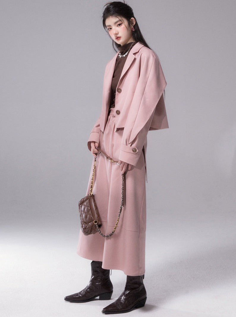 Pink short coat and skirt set