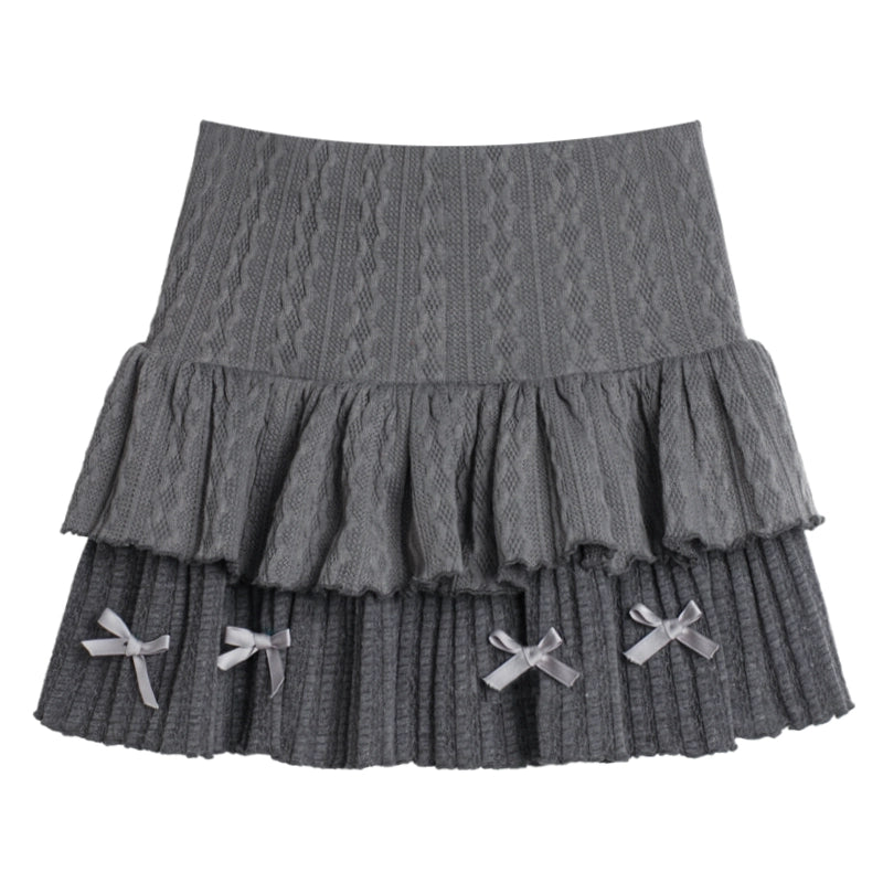 Gray Knitted High Waist Cake Skirt